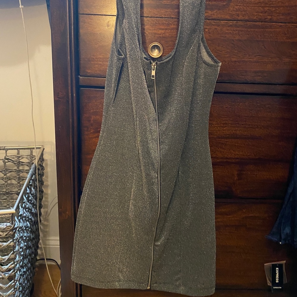 Sparkly zipper up front body-con mini dress